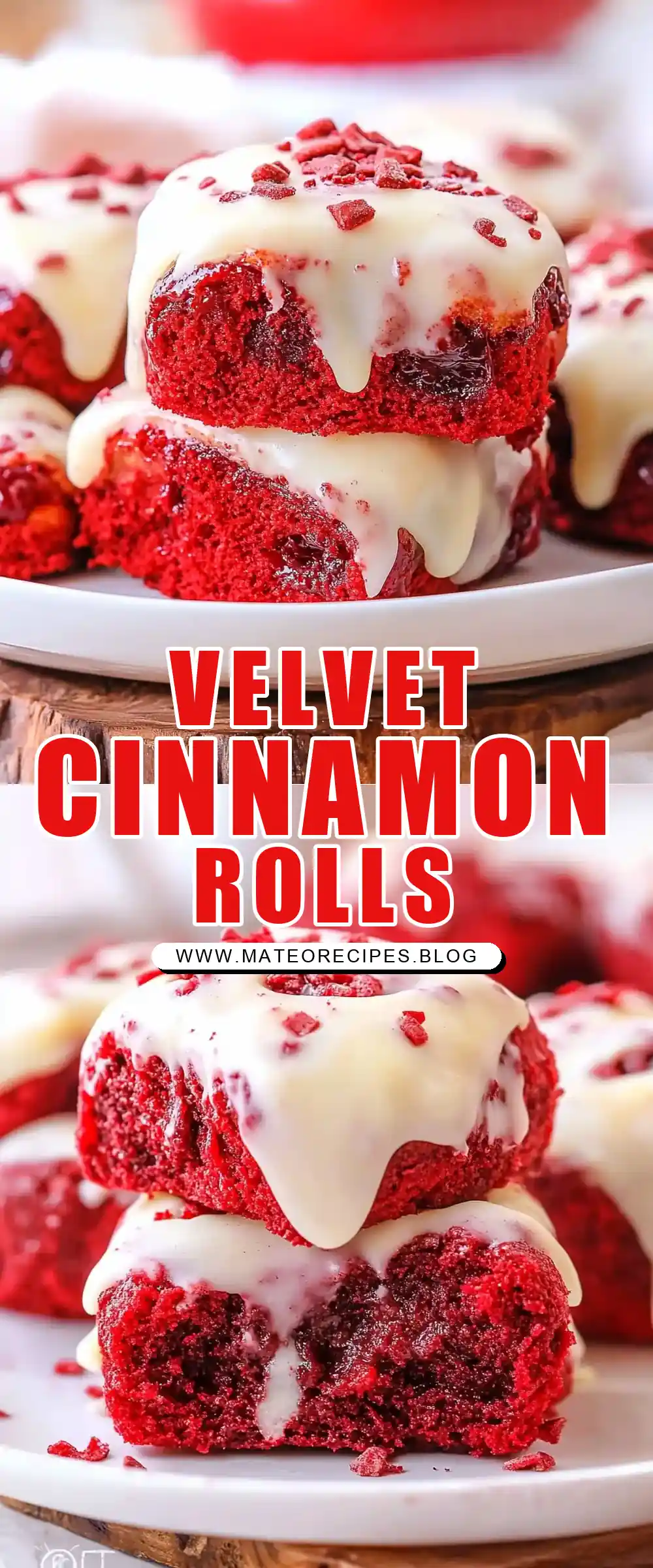 Pinterest pin (Design 1) for Red Velvet Cinnamon Rolls