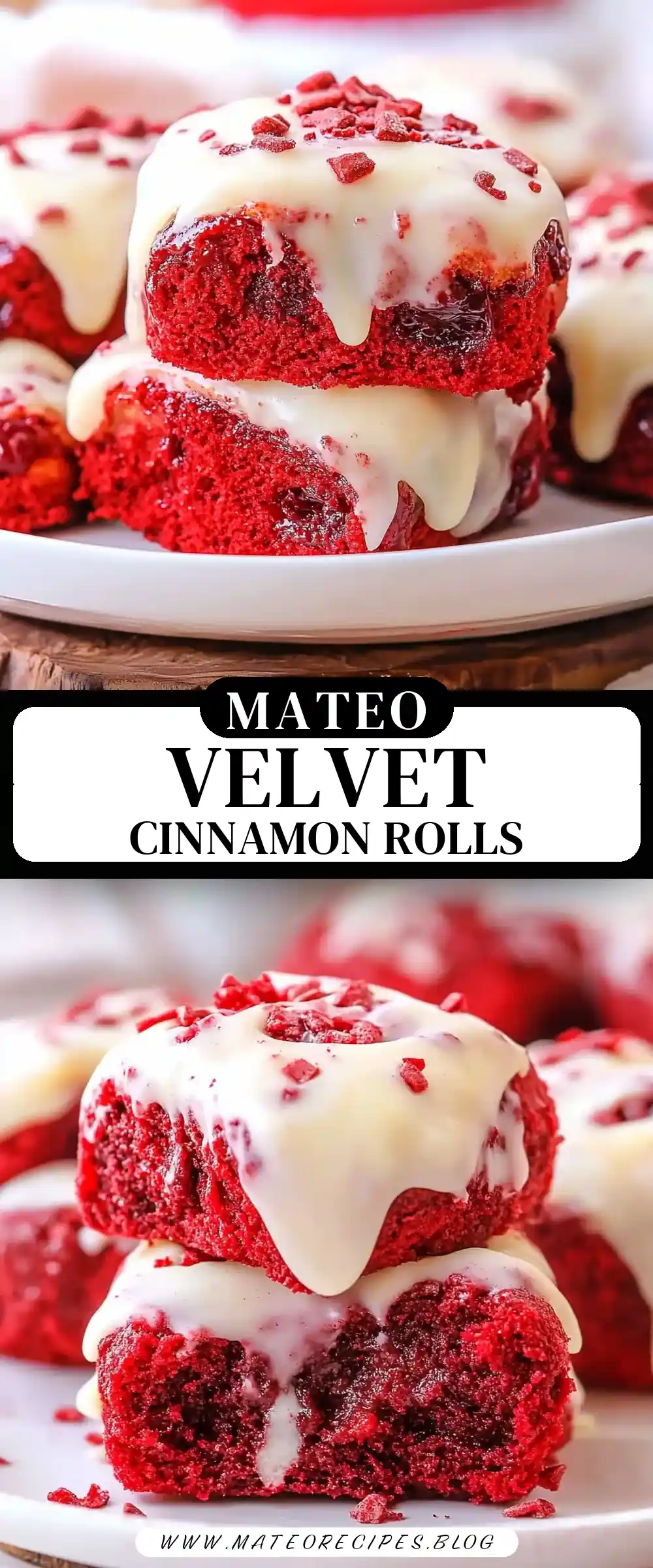 Pinterest pin (Design 3) for Red Velvet Cinnamon Rolls