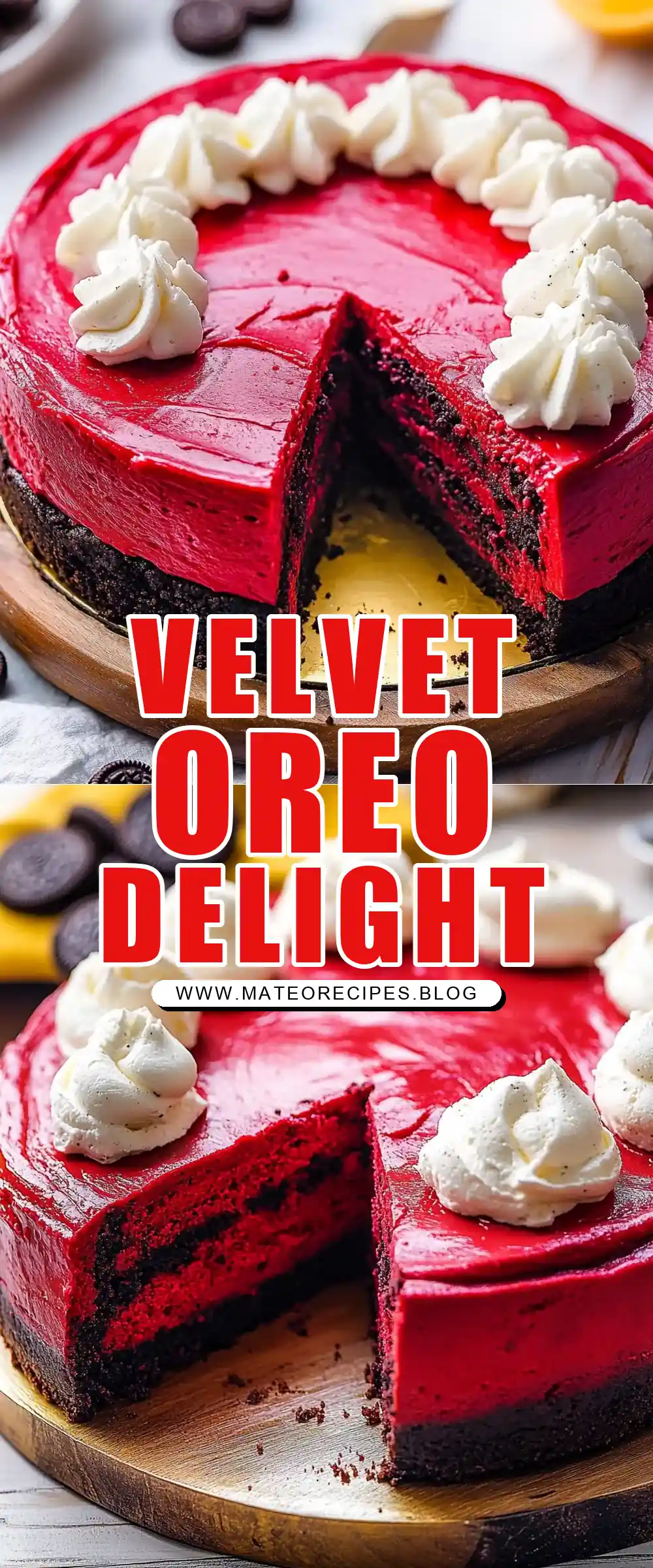 Pinterest pin (Design 1) for Red Velvet Oreo Cheesecake