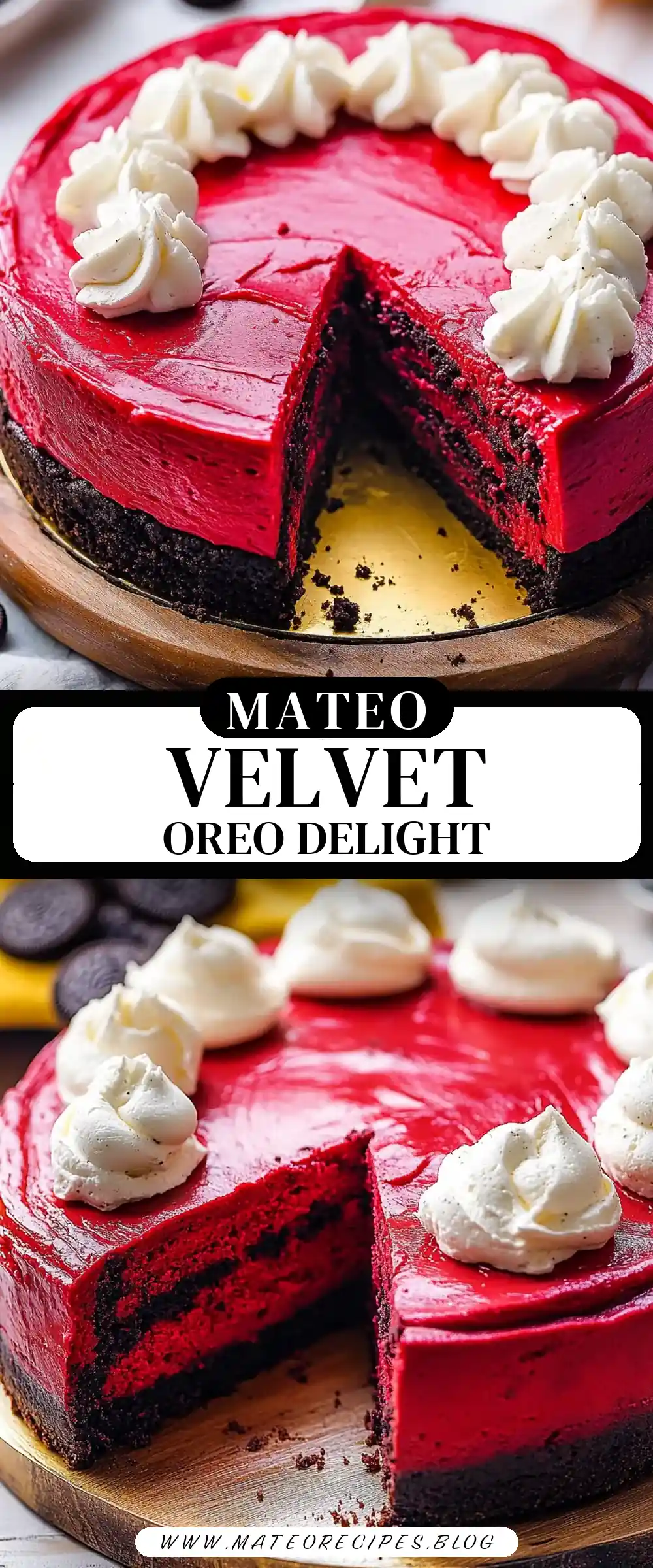 Pinterest pin (Design 3) for Red Velvet Oreo Cheesecake