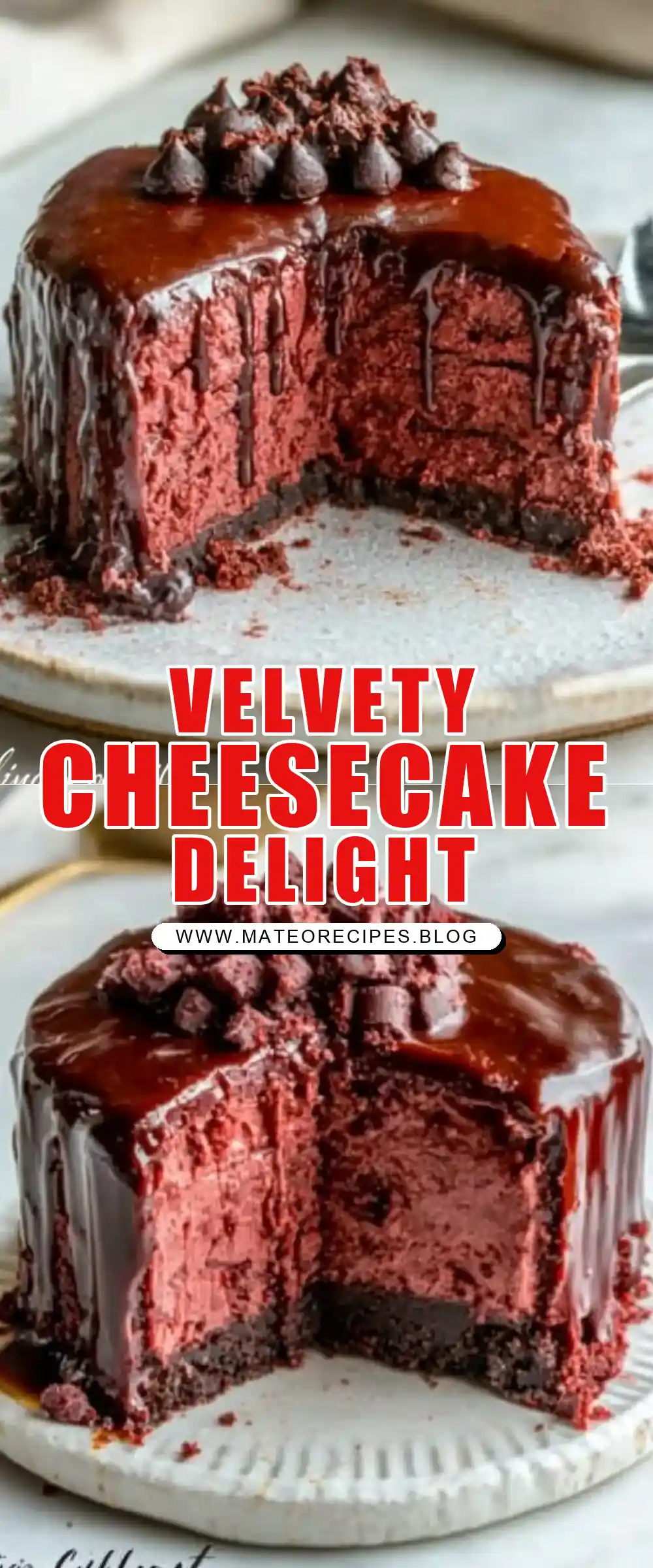 Pinterest pin (Design 1) for Red Velvet Cheesecake Recipe