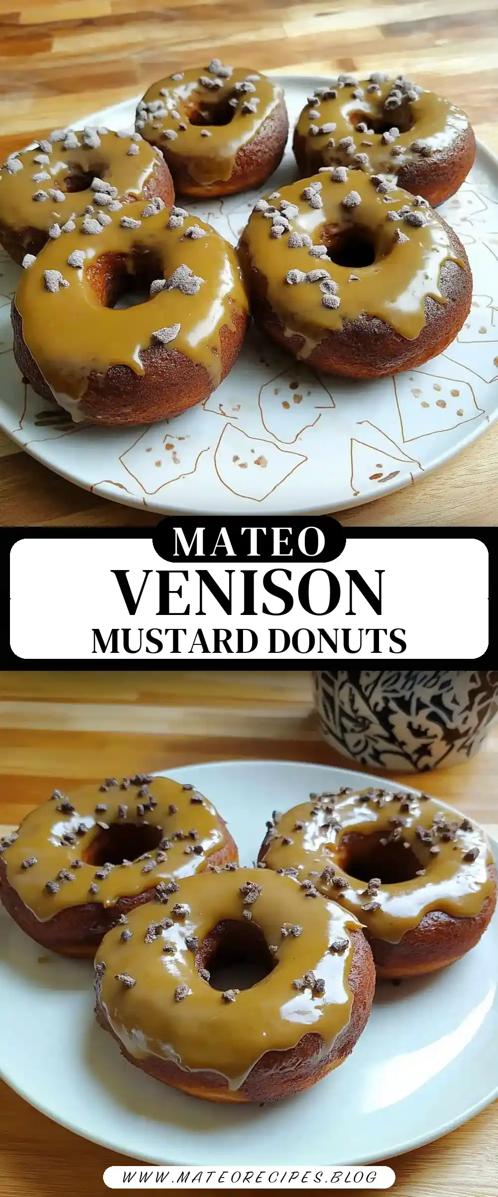 Pinterest pin (Design 3) for Venison Donuts with Mustard Glaze 🍩🦌