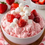 A delicious plate of 💕 Valentine’s Day Fluff , sweet fruit, and mini marshmallows