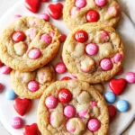 A delicious plate of Valentine’s Day M&M Cookies
