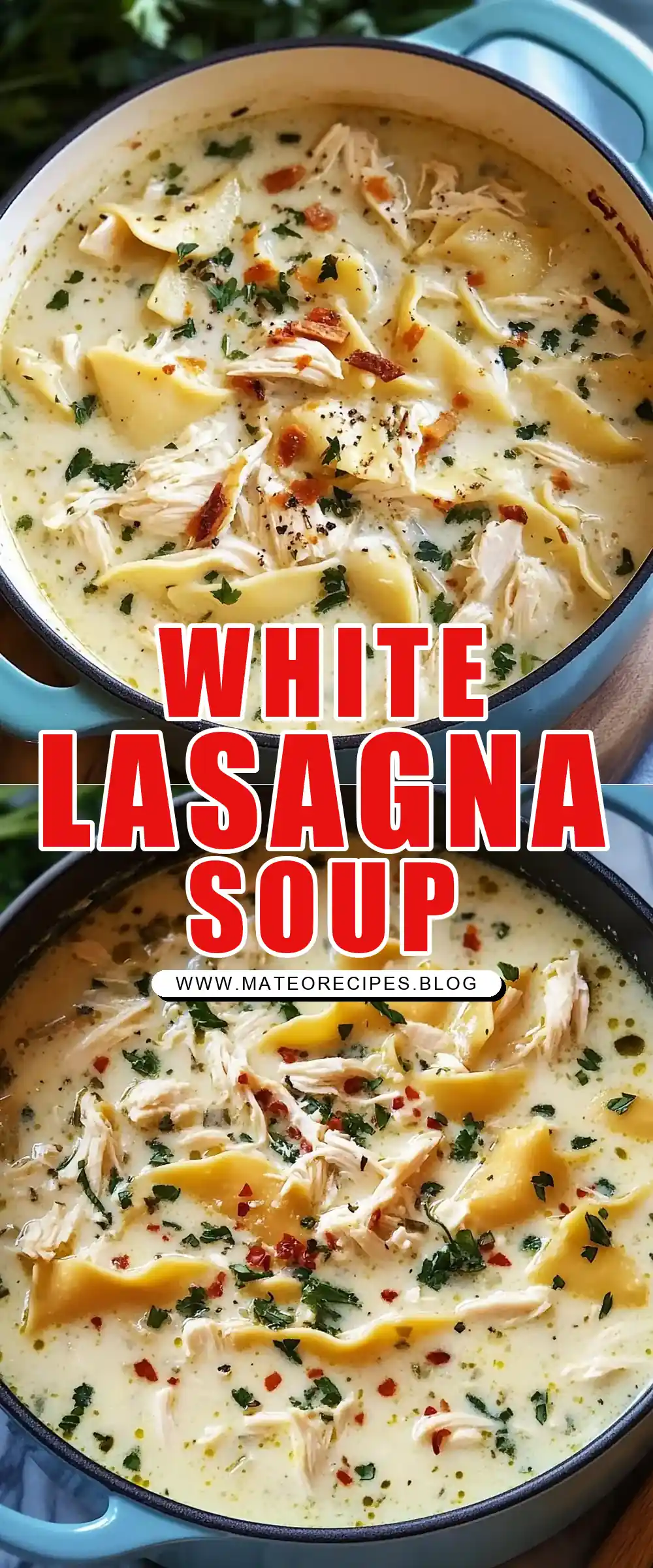 Pinterest pin (Design 1) for White Chicken Lasagna Soup