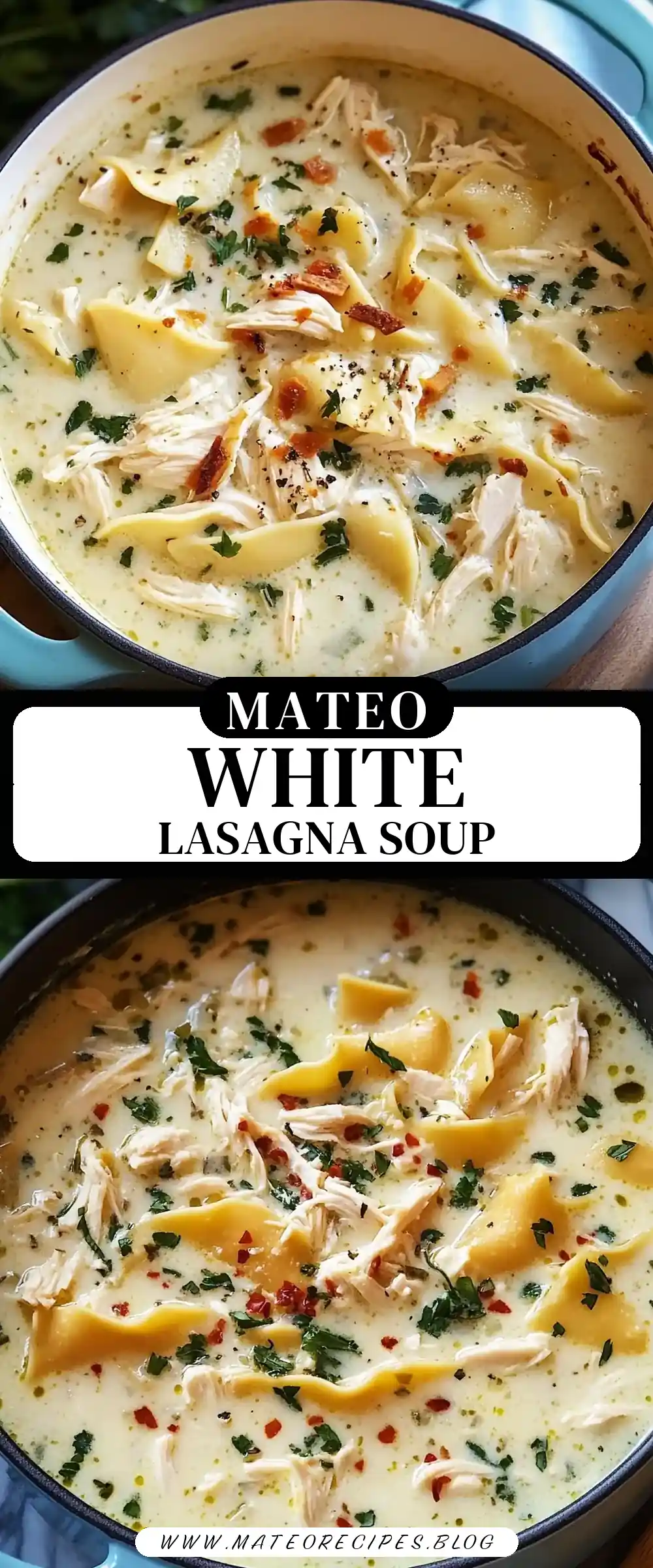 Pinterest pin (Design 3) for White Chicken Lasagna Soup