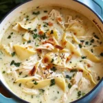 A delicious plate of White Chicken Lasagna Soup