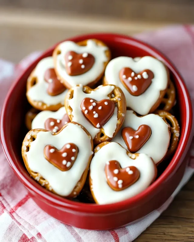 A delicious plate of White Chocolate Pretzel Hearts Recipe