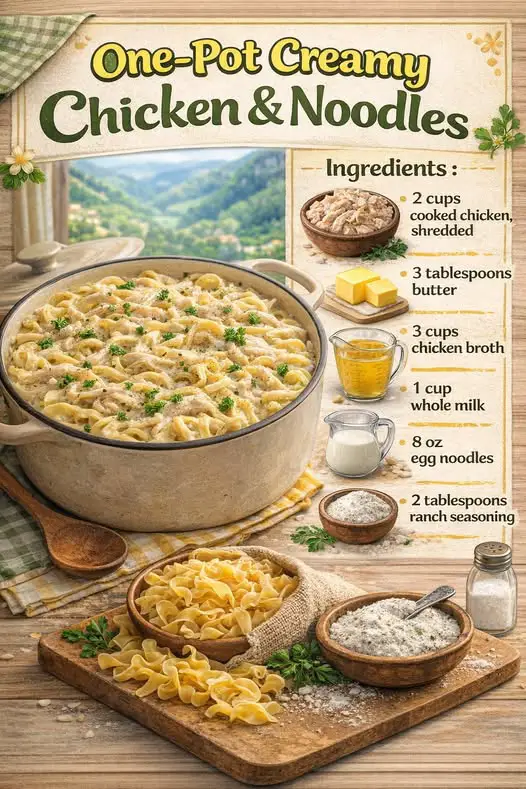 One-Pot Creamy Ranch Chicken & Noodles
