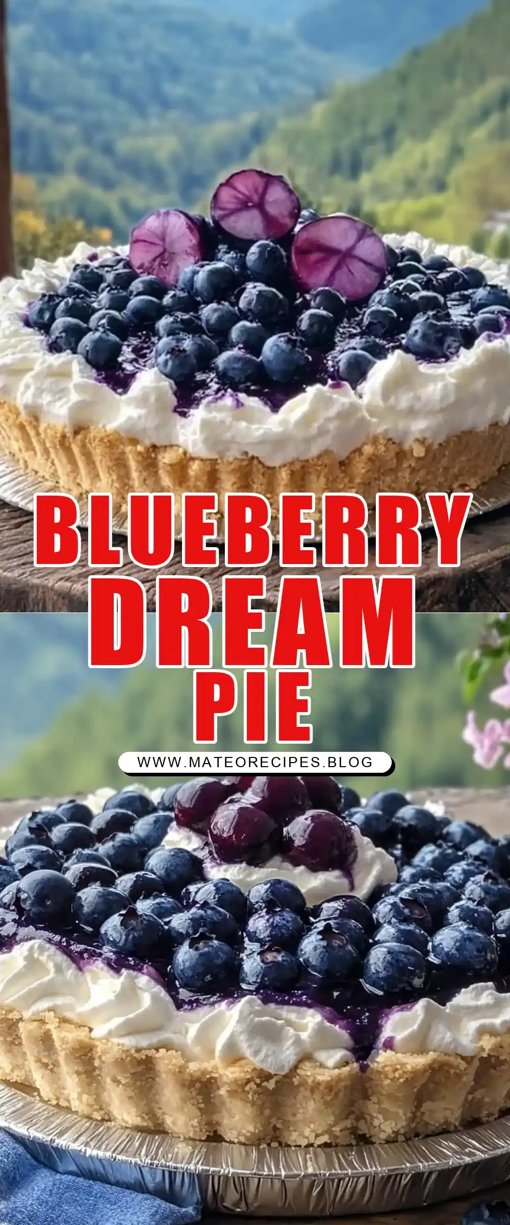 Pinterest pin (Design 1) for Blueberry Cream Pie 🫐