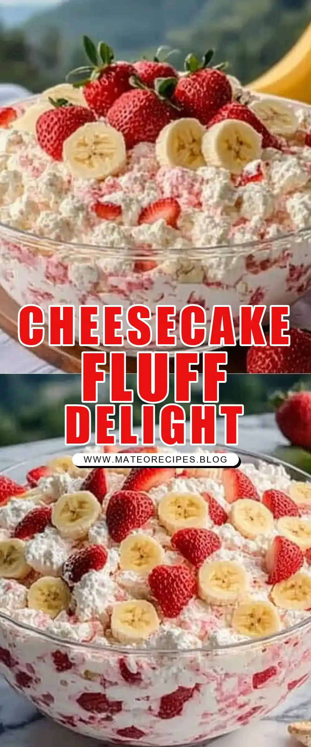 Pinterest pin (Design 1) for Strawberry Banana Cheesecake Fluff 🍓🍌