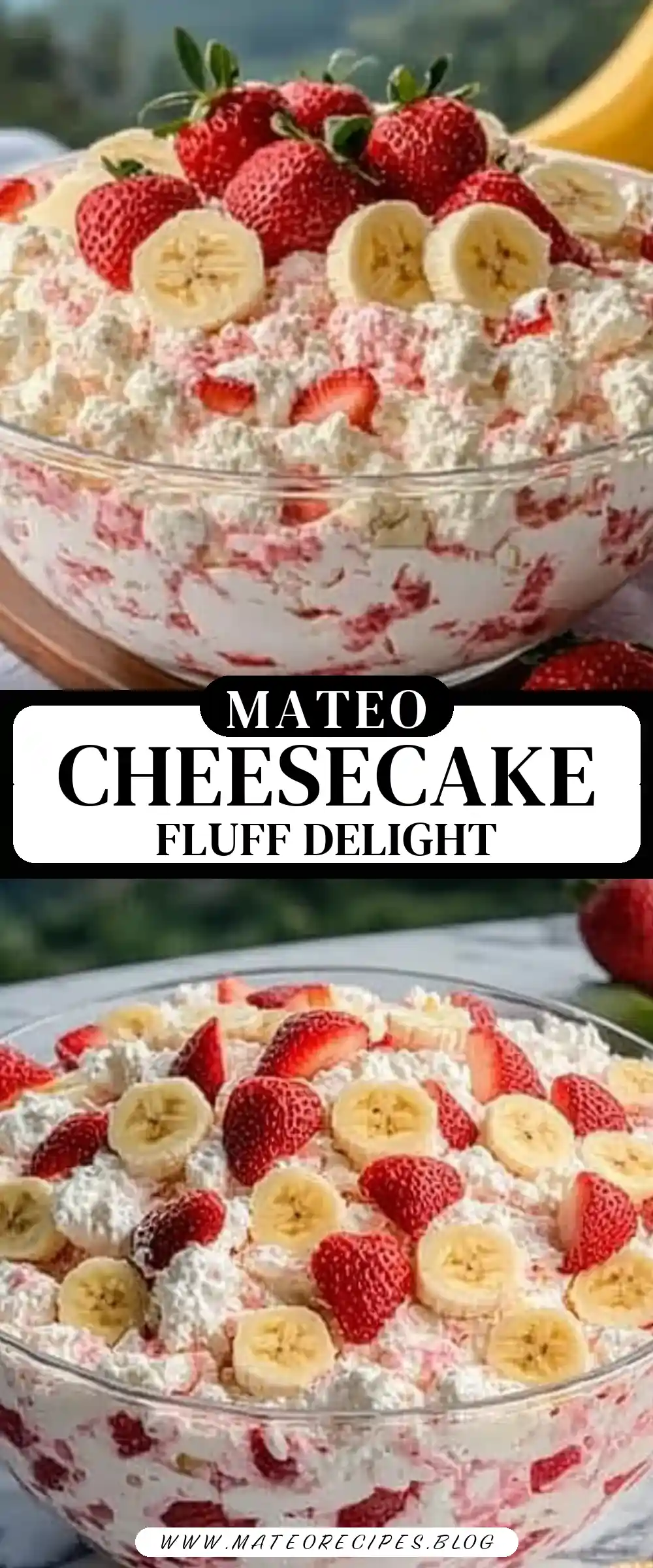 Pinterest pin (Design 3) for Strawberry Banana Cheesecake Fluff 🍓🍌