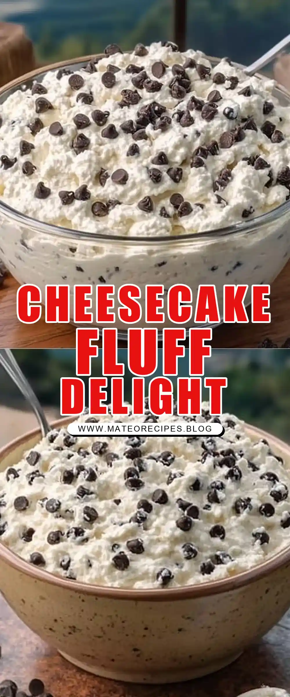 Pinterest pin (Design 1) for Chocolate Chip Cheesecake Fluff 🍫