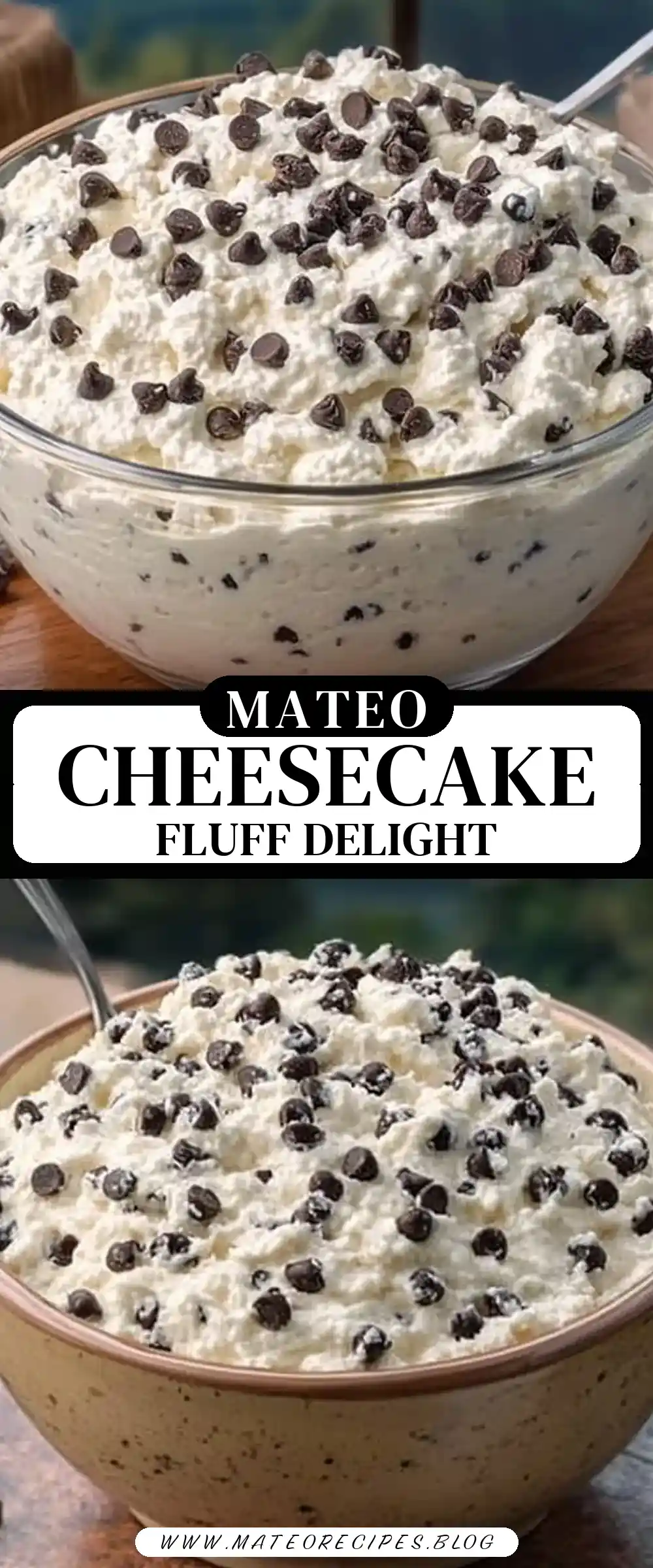 Pinterest pin (Design 3) for Chocolate Chip Cheesecake Fluff 🍫
