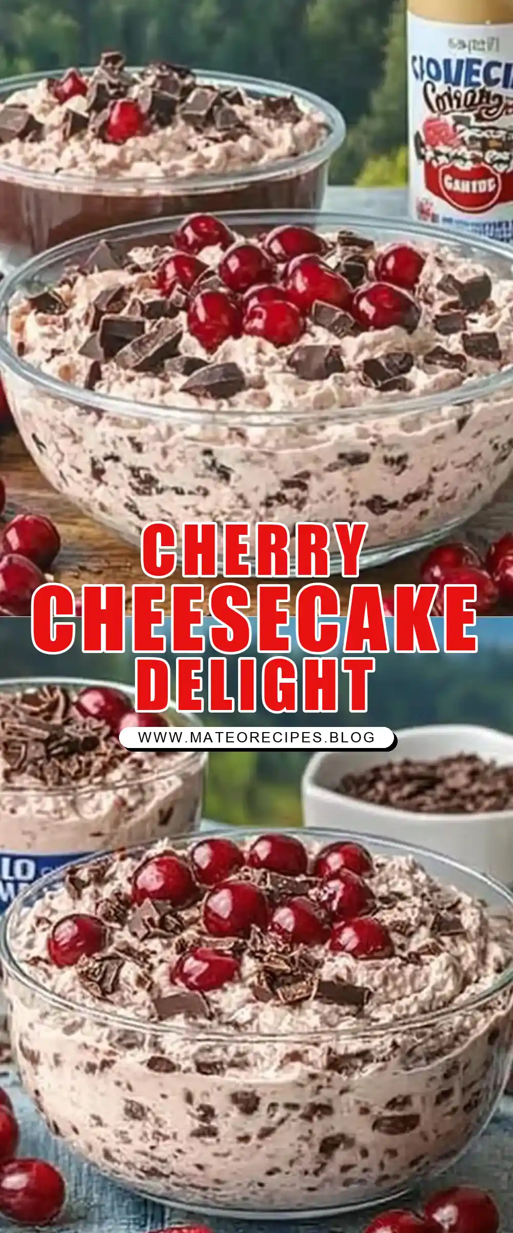 Pinterest pin (Design 1) for Cherry Chocolate Cheesecake Fluff 🍒🍫