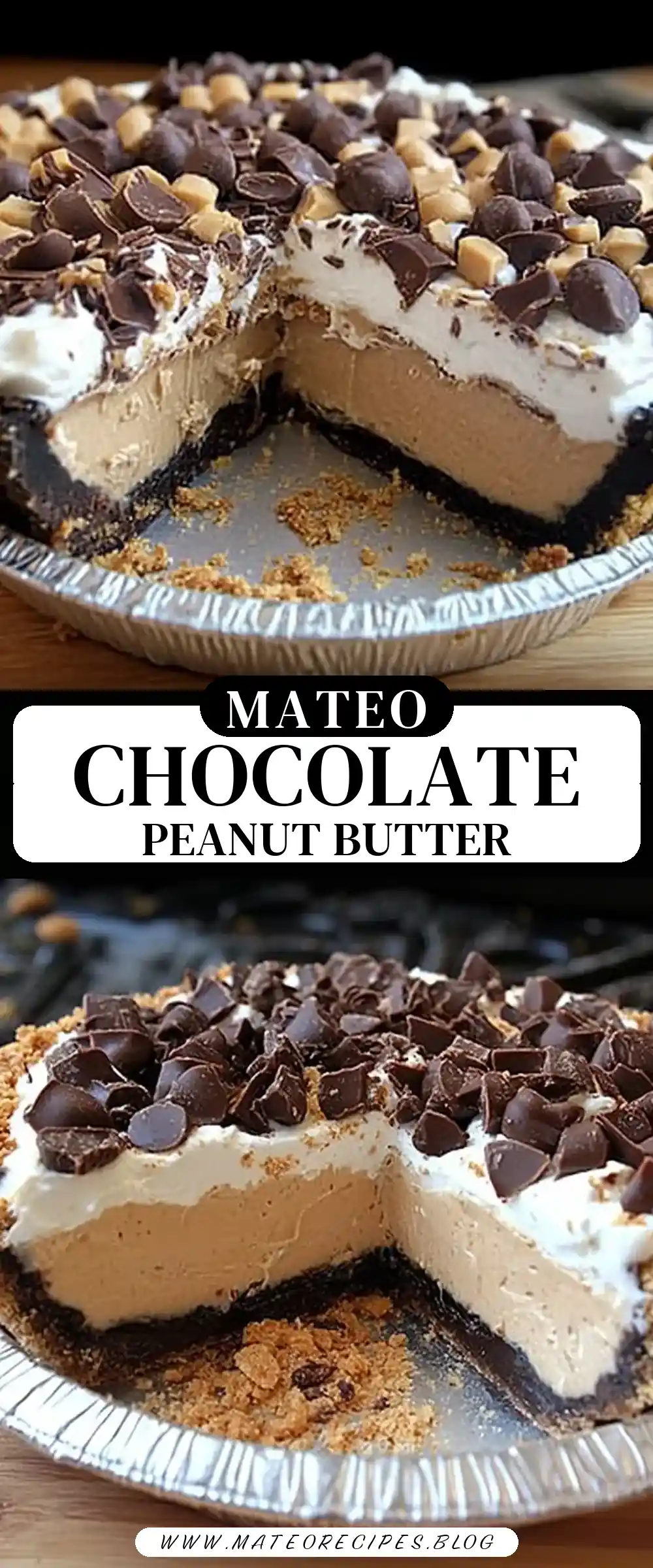 Pinterest pin (Design 3) for Chocolate Peanut Butter Cream Pie