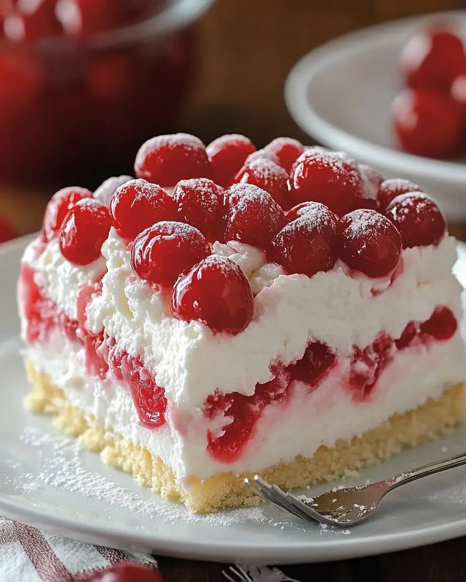 A delicious plate of Cherry Angel Cloud Cake 🍒☁️
