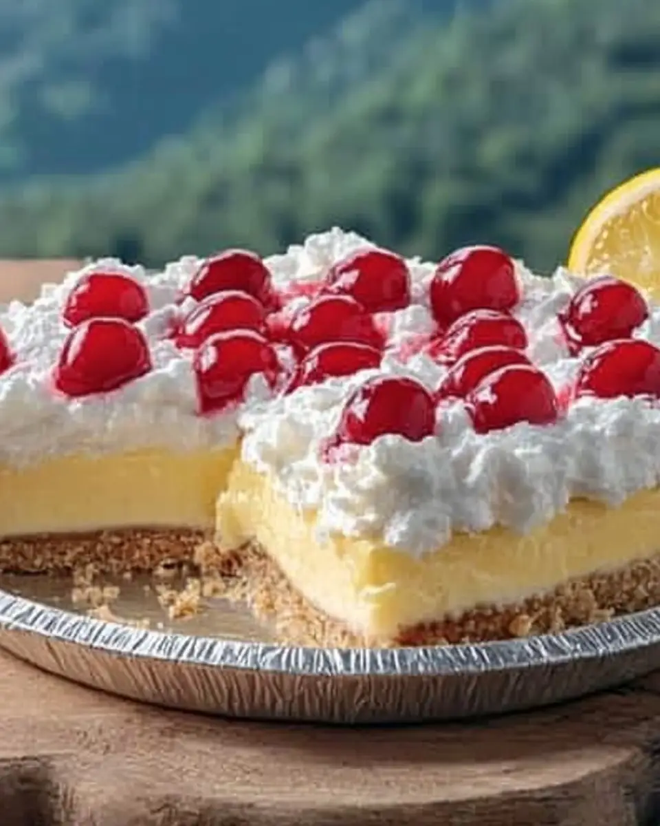 A delicious plate of Cherry Lemon Cream Pie