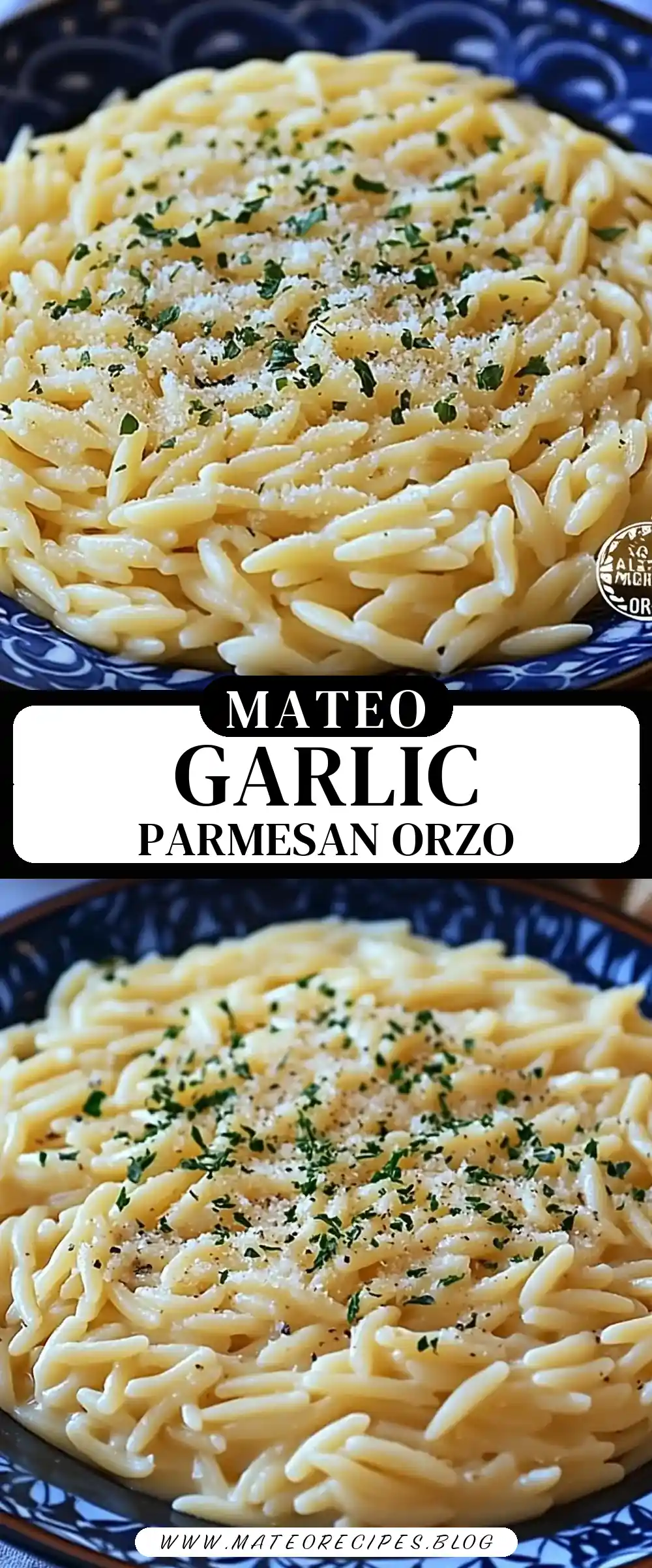 Pinterest pin (Design 3) for Creamy Garlic Parmesan Orzo