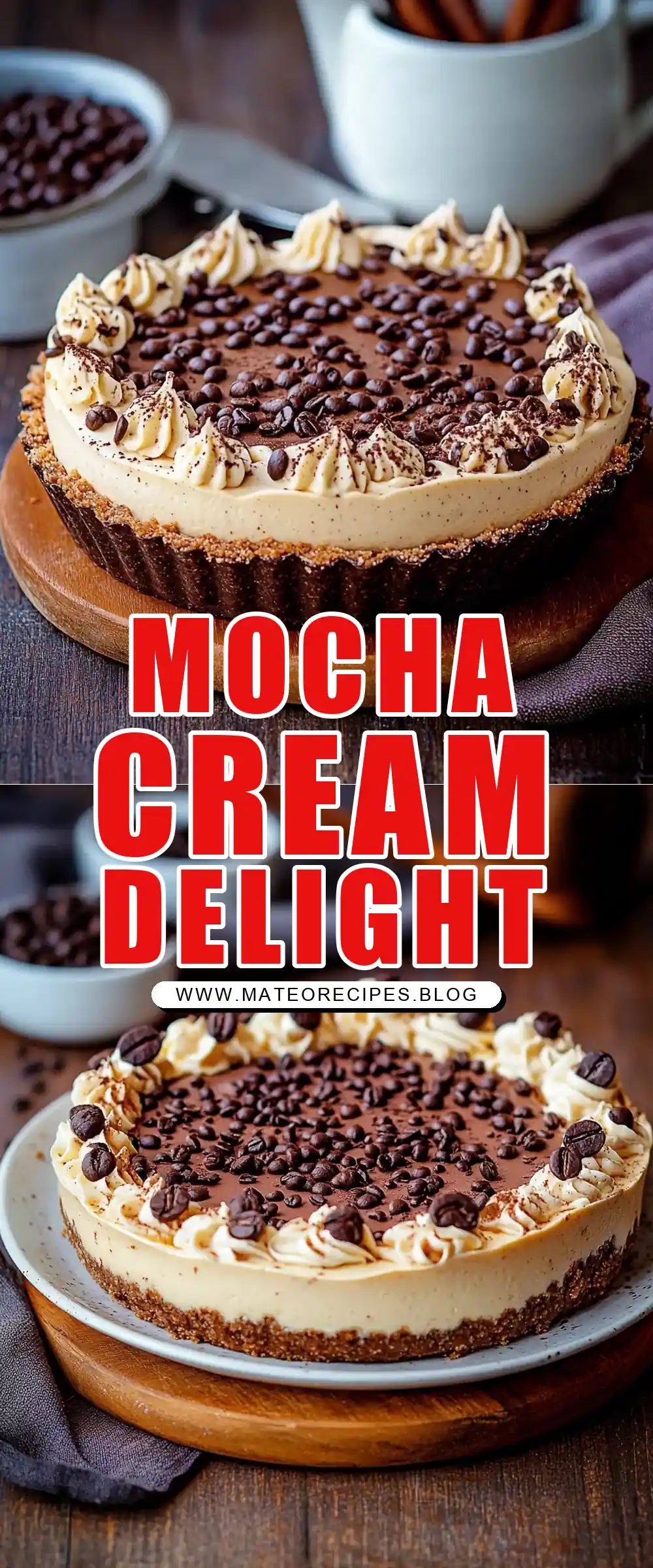 Pinterest pin (Design 1) for No-Bake Mocha Cream Pie ☕