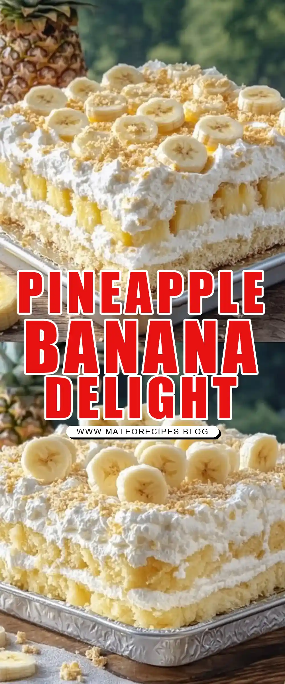 Pinterest pin (Design 1) for Pineapple Banana Angel Cloud Cake 🍍🍌☁️