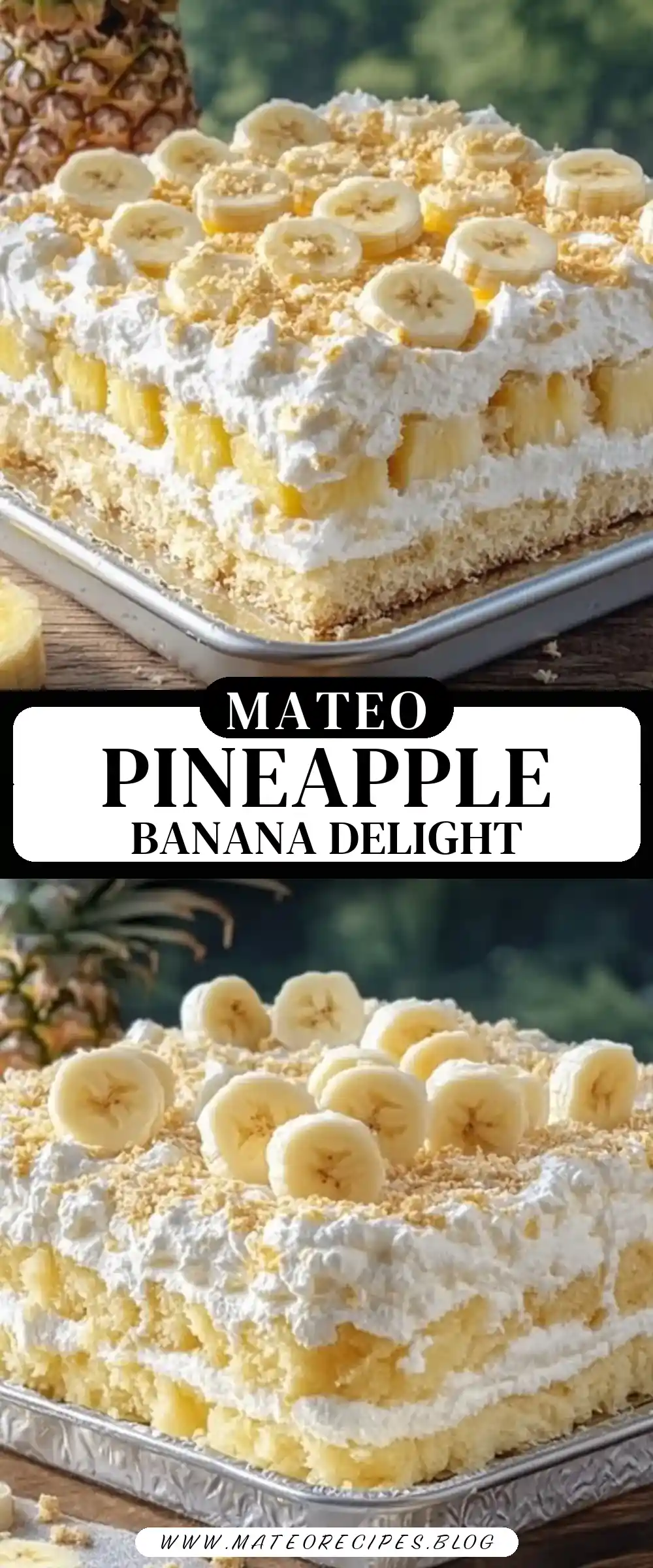 Pinterest pin (Design 3) for Pineapple Banana Angel Cloud Cake 🍍🍌☁️