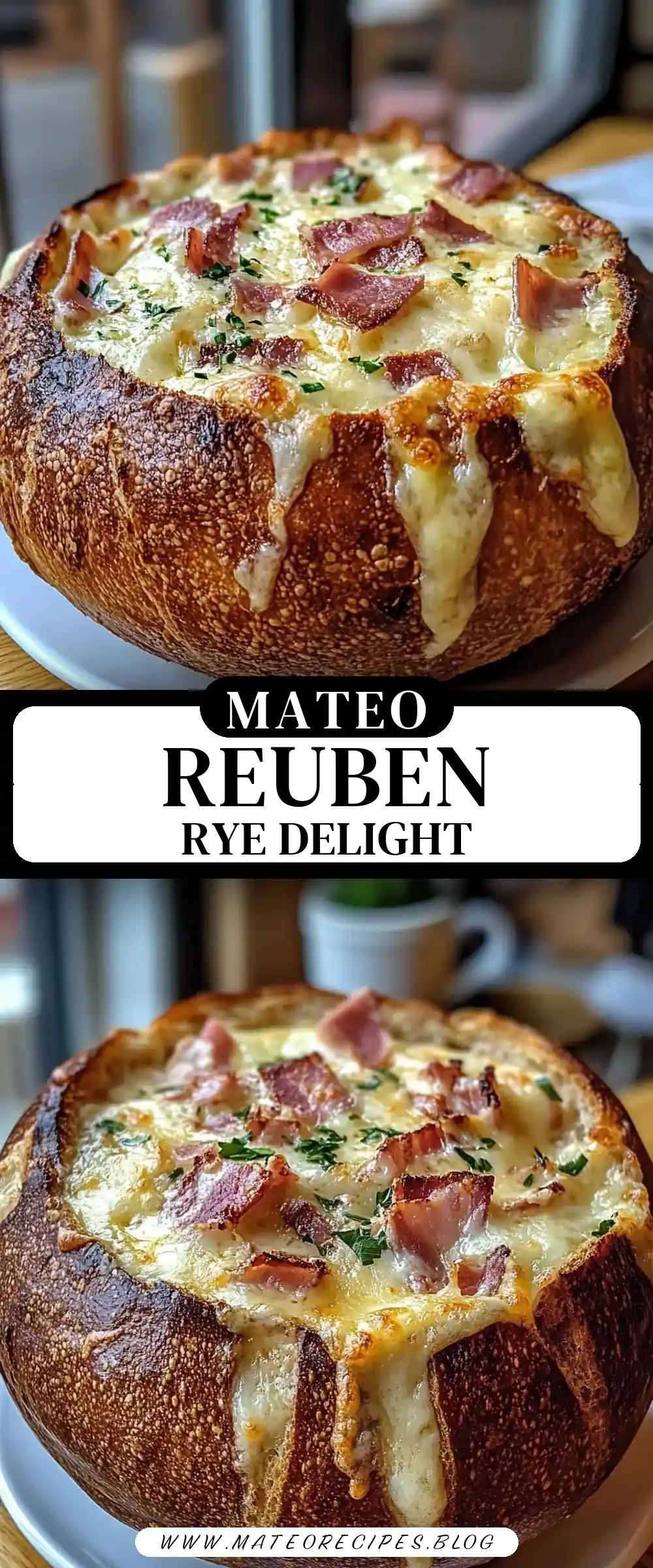 Pinterest pin (Design 3) for Reuben Dip in a Rye Bread Bowl 🥪🧀🥖
