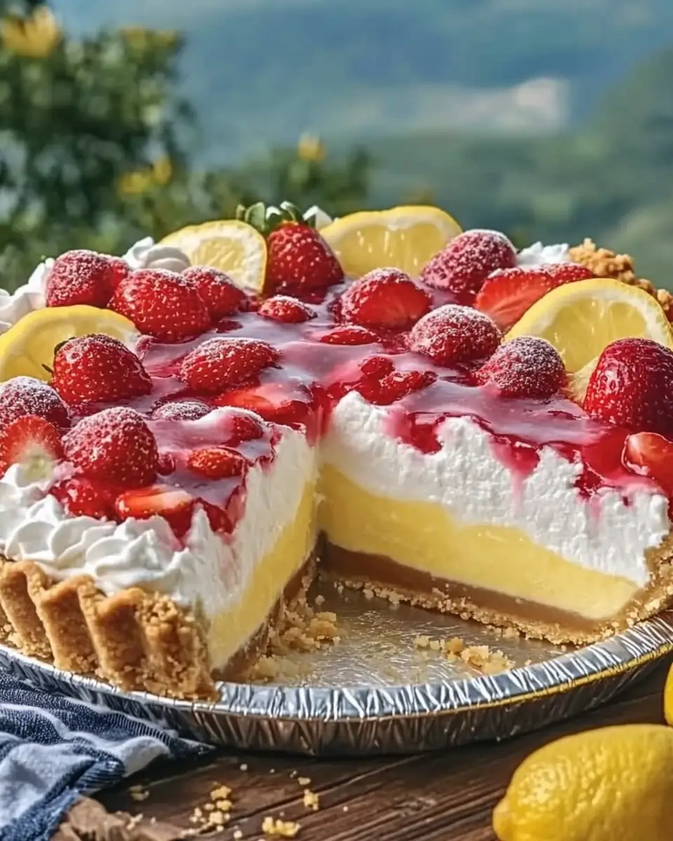 A delicious plate of Strawberry Lemon Icebox Pie 🍓🍋