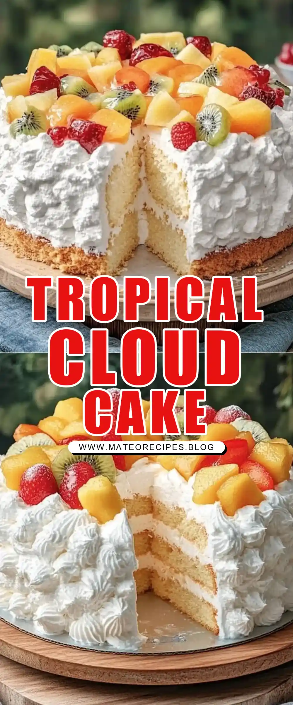 Pinterest pin (Design 1) for Tropical Fruit Angel Cloud Cake 🌴☁️