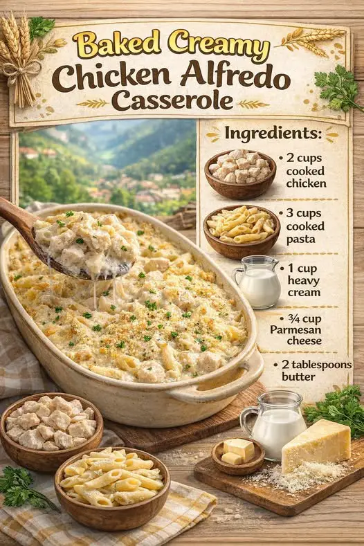 Baked Creamy Chicken Alfredo Casserole