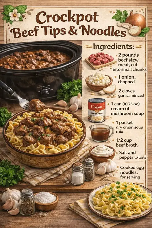 Crockpot Beef Tips & Noodles