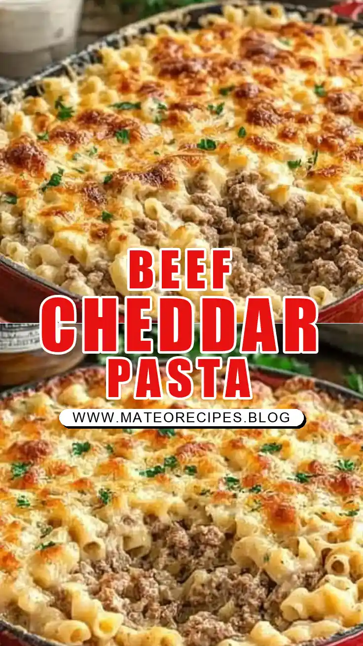 Pinterest pin (Design 1) for Creamy Beef & Cheddar Ranch Pasta Bake