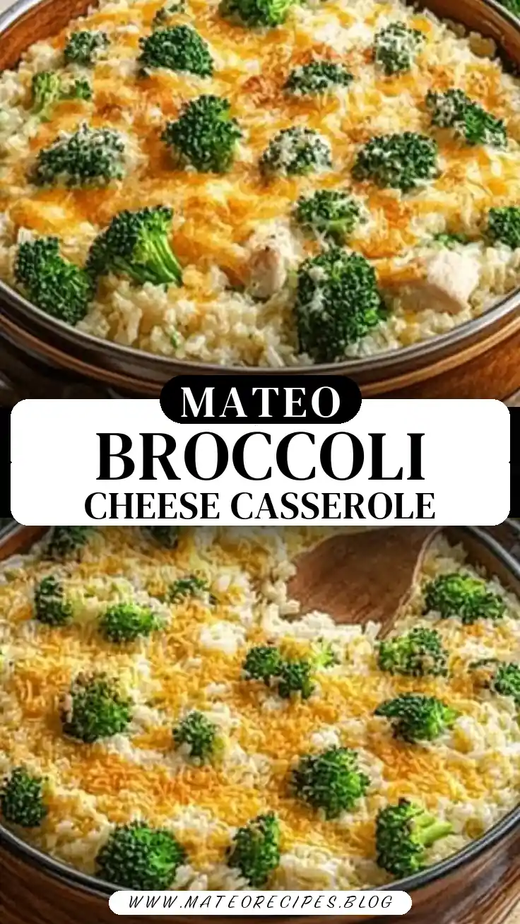 Pinterest pin (Design 3) for Broccoli, Rice, Cheese, and Chicken Casserole