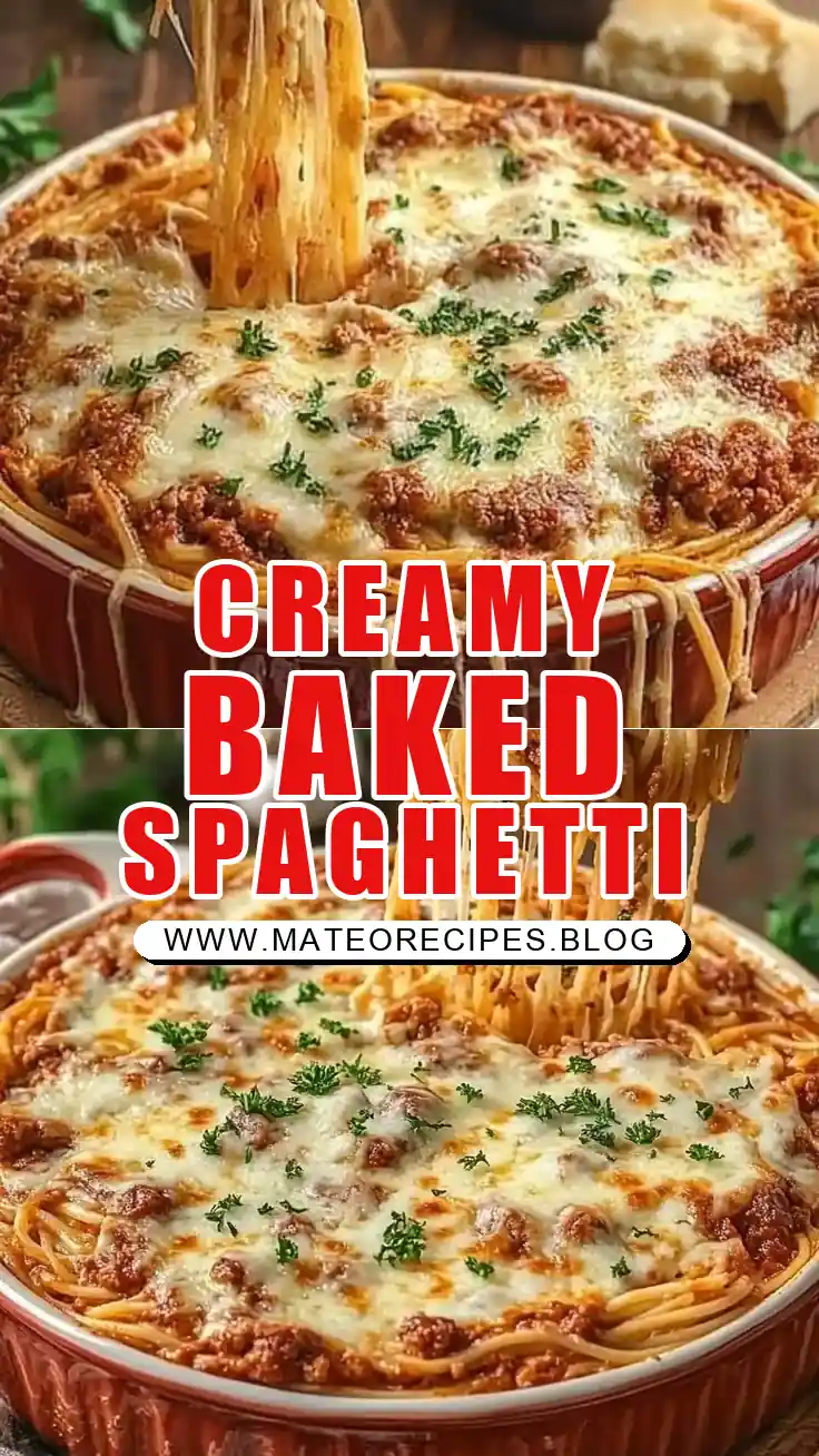 Pinterest pin (Design 1) for Baked Cream Cheese Spaghetti