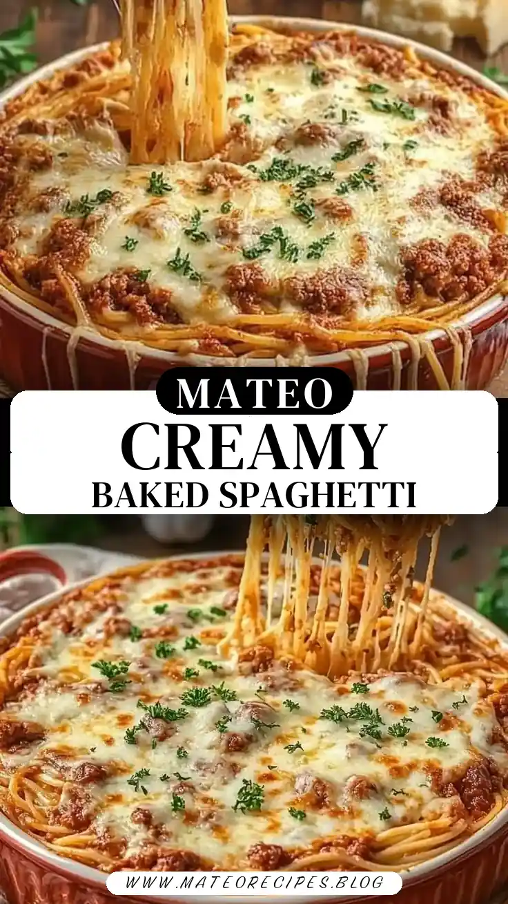 Pinterest pin (Design 3) for Baked Cream Cheese Spaghetti