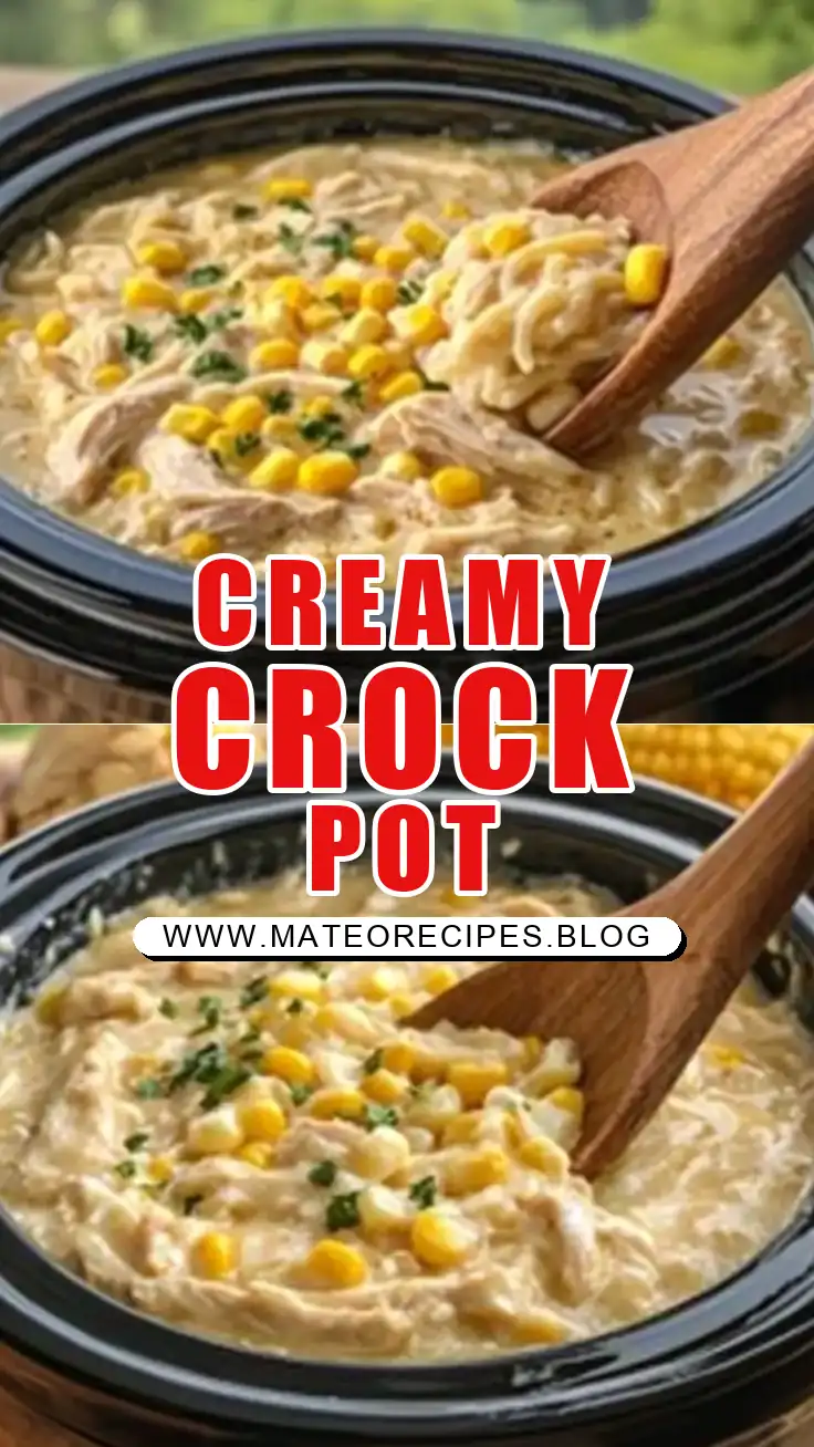 Pinterest pin (Design 1) for Creamy Chicken, Corn & Noodles Crock Pot 🍗🌽