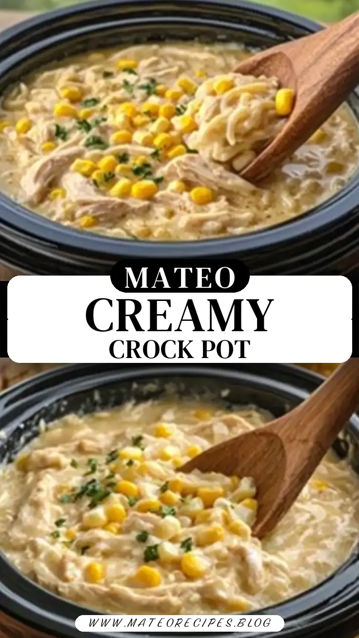 Pinterest pin (Design 3) for Creamy Chicken, Corn & Noodles Crock Pot 🍗🌽