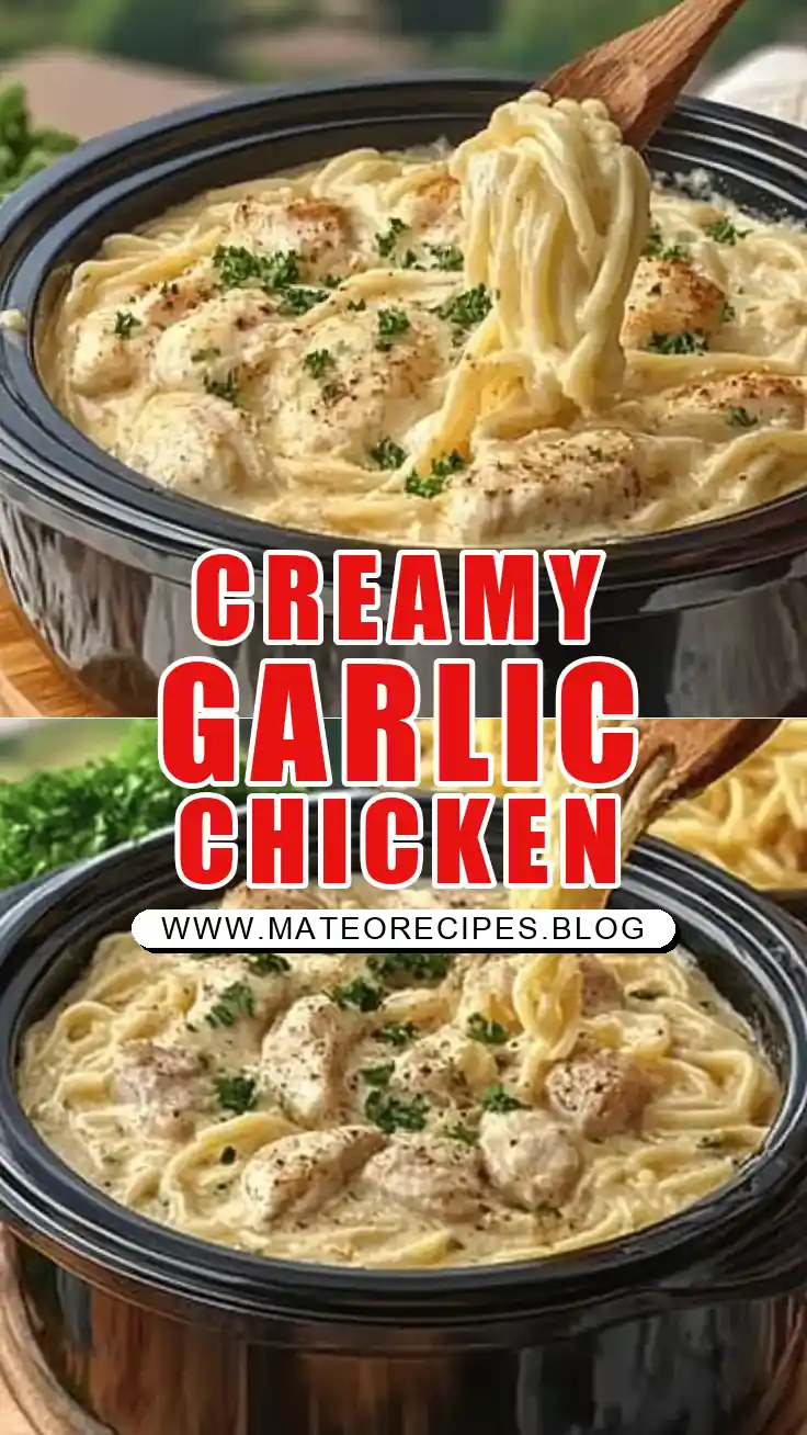 Pinterest pin (Design 1) for Creamy Garlic Butter Chicken & Noodles Crock Pot 🍗🧄