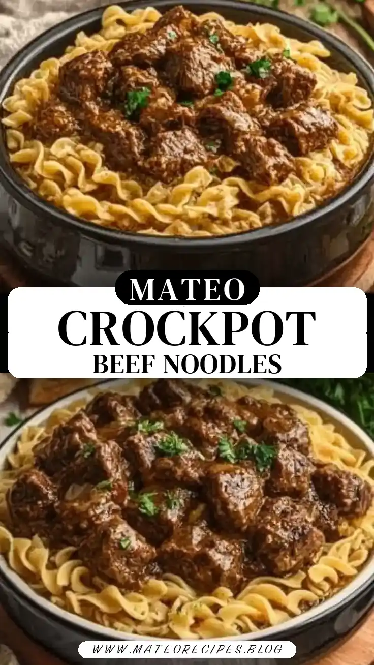 Pinterest pin (Design 3) for Crockpot Beef Tips & Noodles