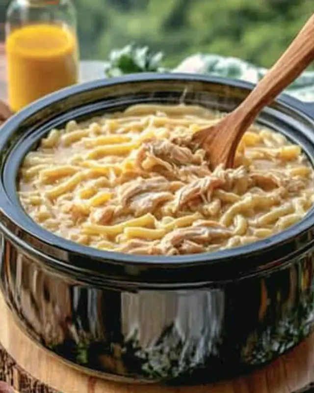 A delicious plate of Comforting Chicken & Noodles Crock Pot