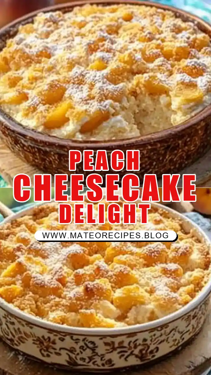 Pinterest pin (Design 1) for Peach Cheesecake Dump Cake