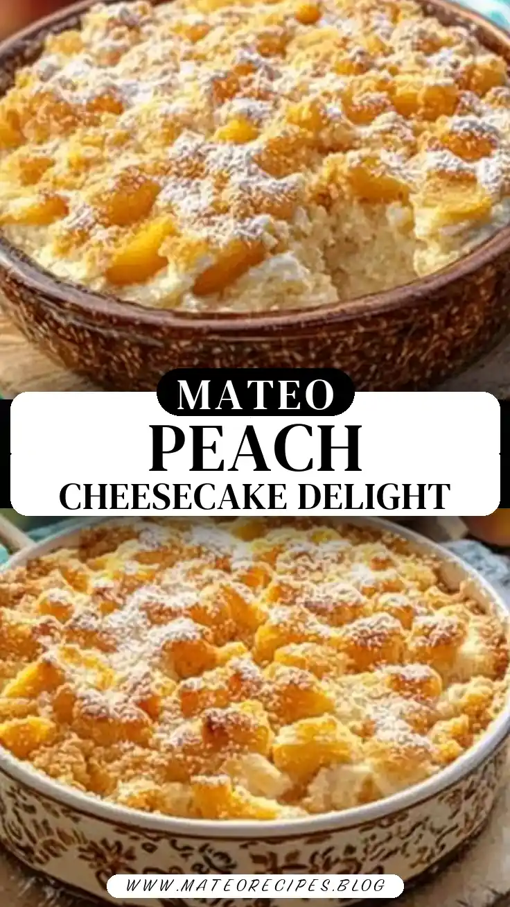 Pinterest pin (Design 3) for Peach Cheesecake Dump Cake