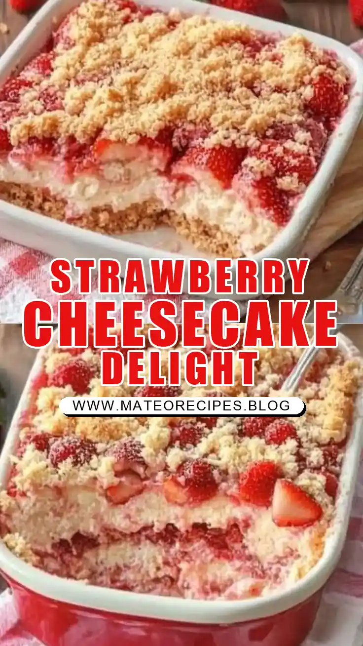 Pinterest pin (Design 1) for Strawberry Cheesecake Dump Dessert
