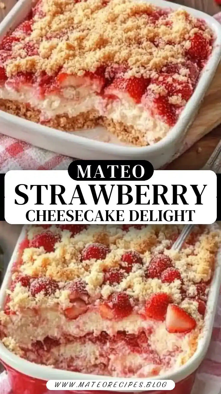 Pinterest pin (Design 3) for Strawberry Cheesecake Dump Dessert