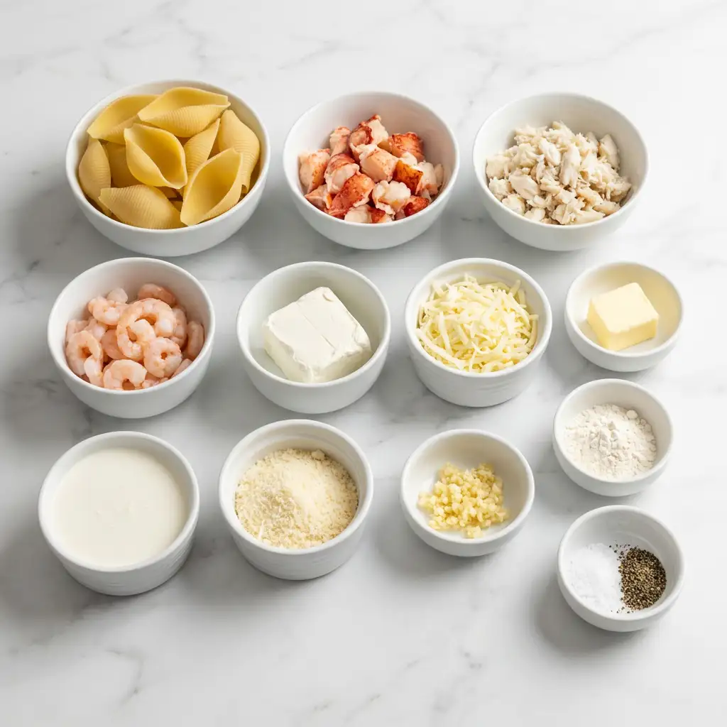 Ingredients for Creamy Seafood Stuffed Shells