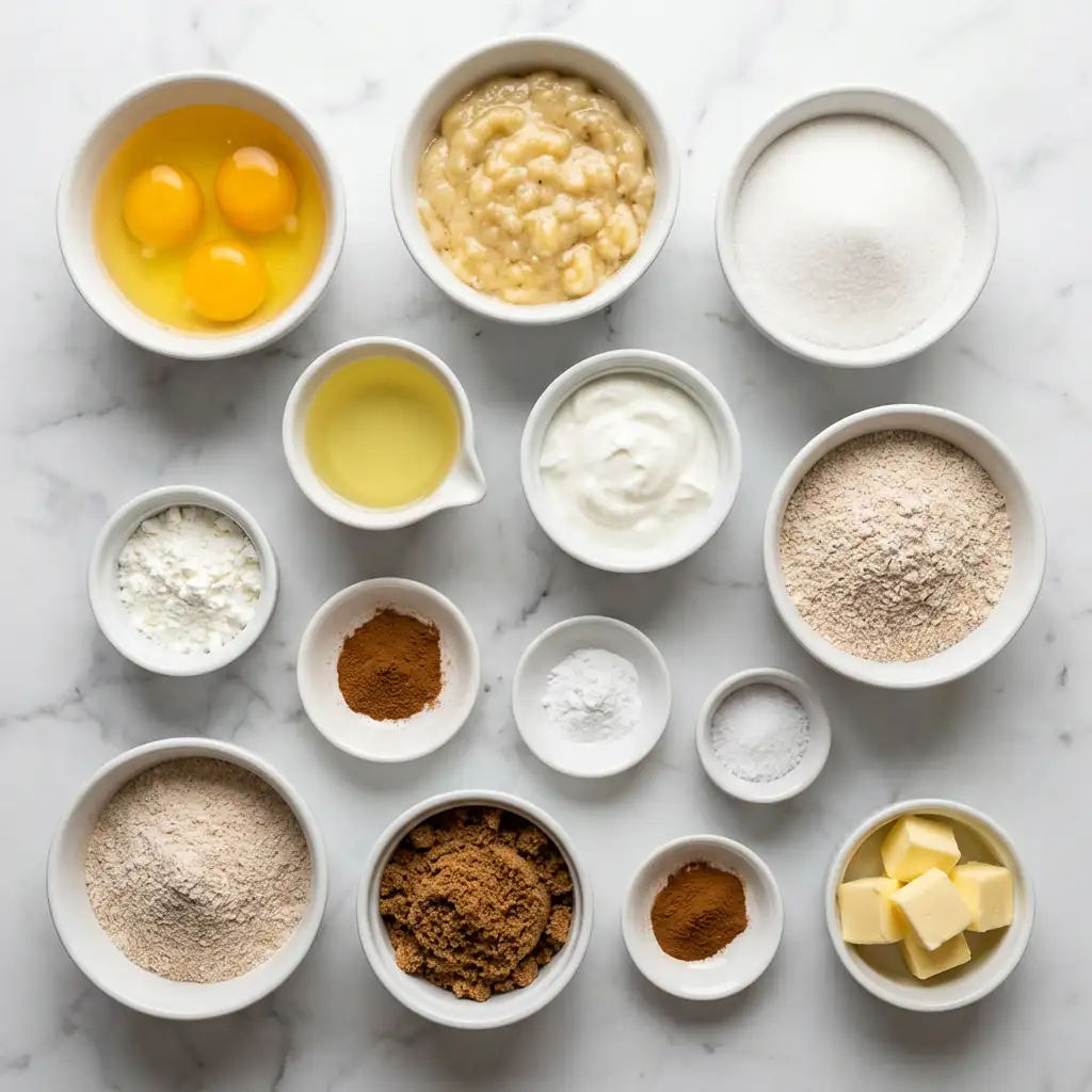 Ingredients for Whole Wheat Cinnamon Crunch Banana Bread