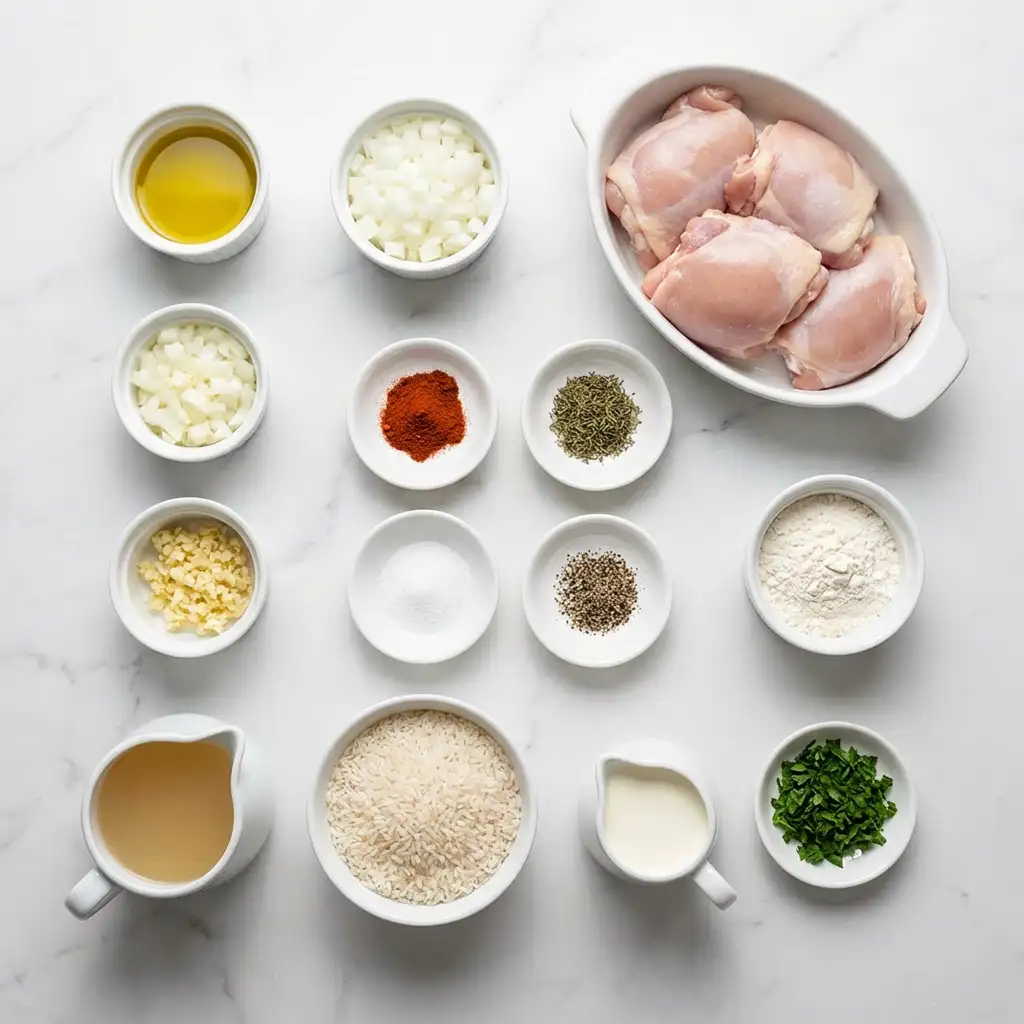 Ingredients for Smothered Chicken and Rice