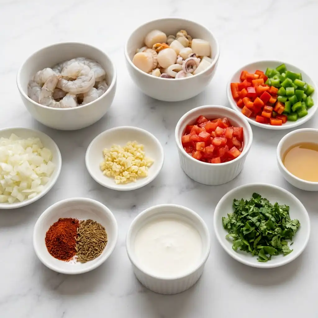 Ingredients for Creamy Seafood and Shrimp Chili