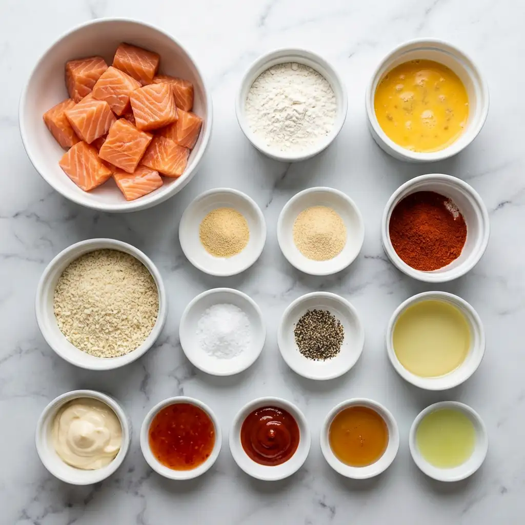 Ingredients for Crispy Bang Bang Salmon Bites