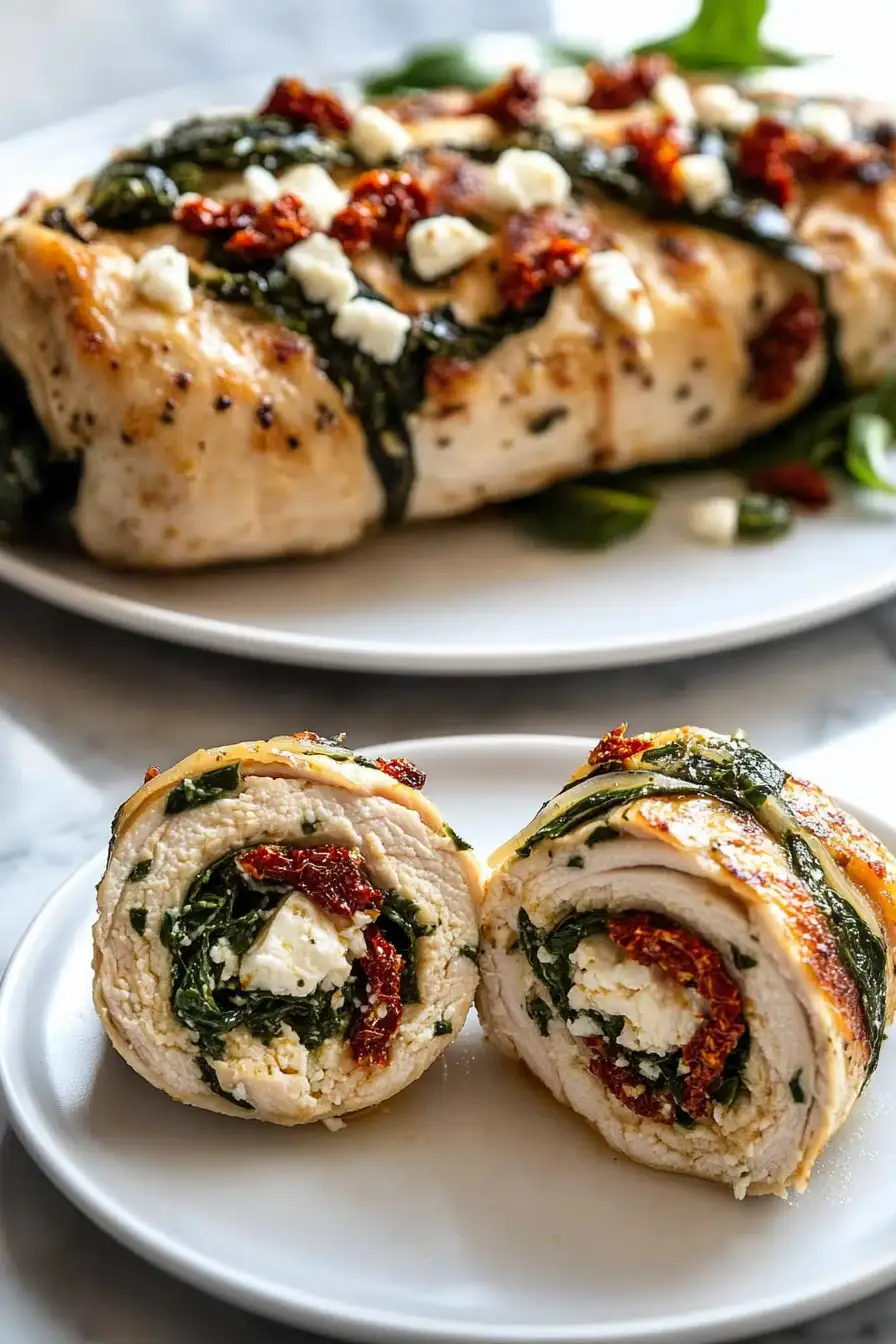 Rolled Up Chicken with Feta, Spinach, and Sun-Dried Tomatoes